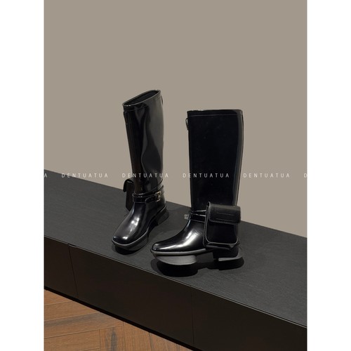 DENTUATUA 暗藏玄机的足部装甲！25ss 包包挂件粗跟长筒骑士靴 女