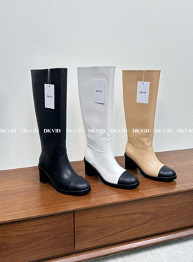 DKVID  极简风 Minimalist style 11.28 粗跟拼色真皮长筒骑士靴