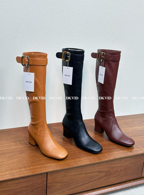 DKVID 买不到更好_天花板 真皮弹力瘦瘦靴金属皮带扣长筒骑士靴
