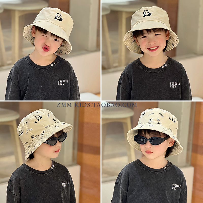 儿童渔夫帽子2025新款中男孩宝小痞帅气炸街大熊猫秋季春秋冬秋天