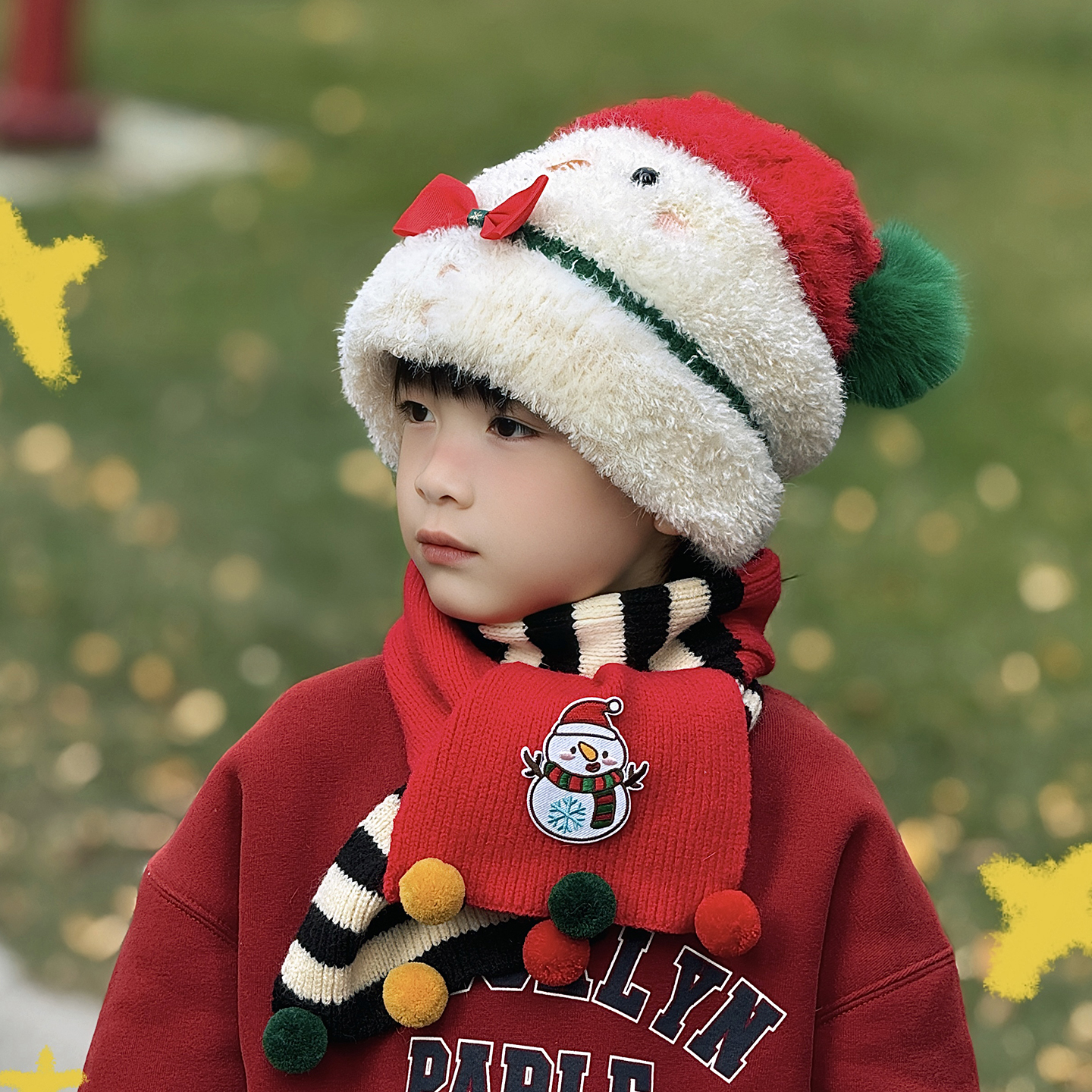 圣诞节帽子儿童红色雪人装饰装扮头饰2025新款男孩氛围感穿搭配饰