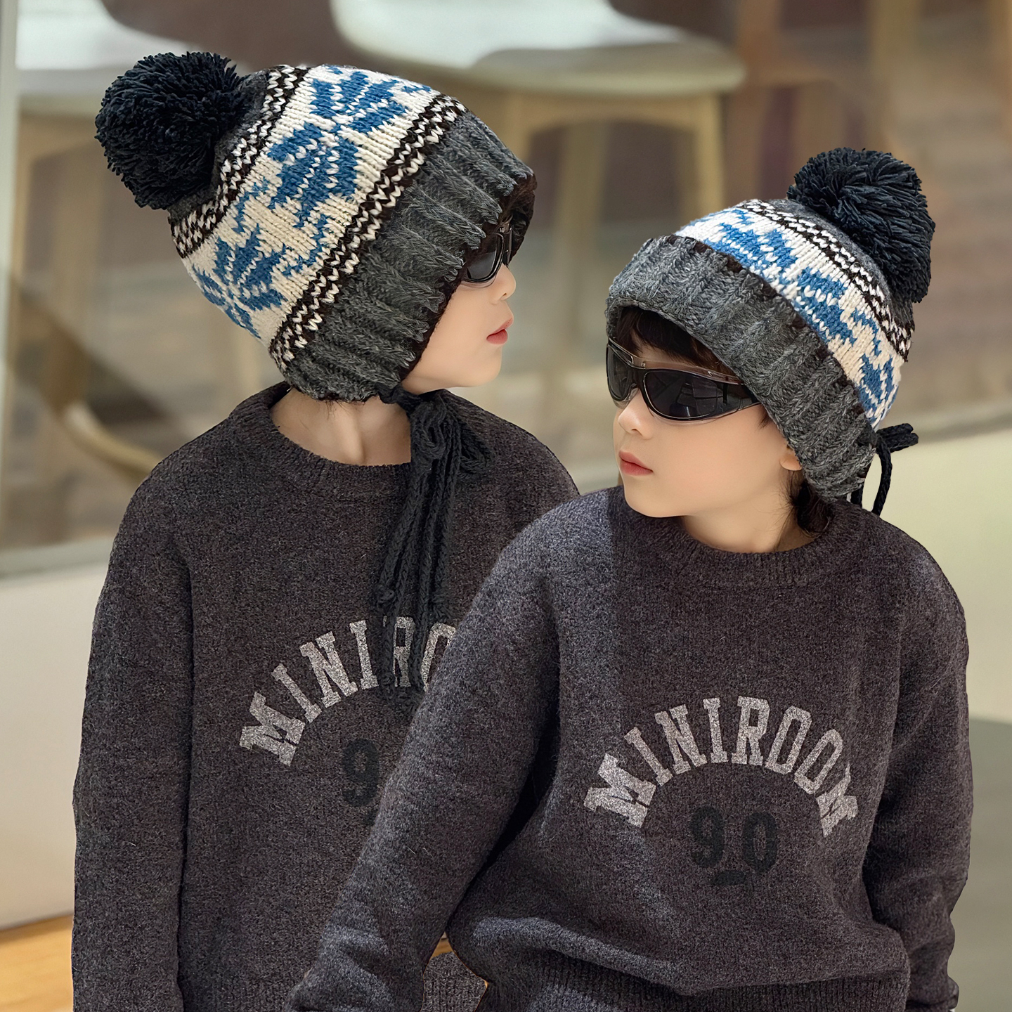 儿童毛线帽子针织护耳费尔岛2025新款冬季中大男孩小痞帅炸街冬天