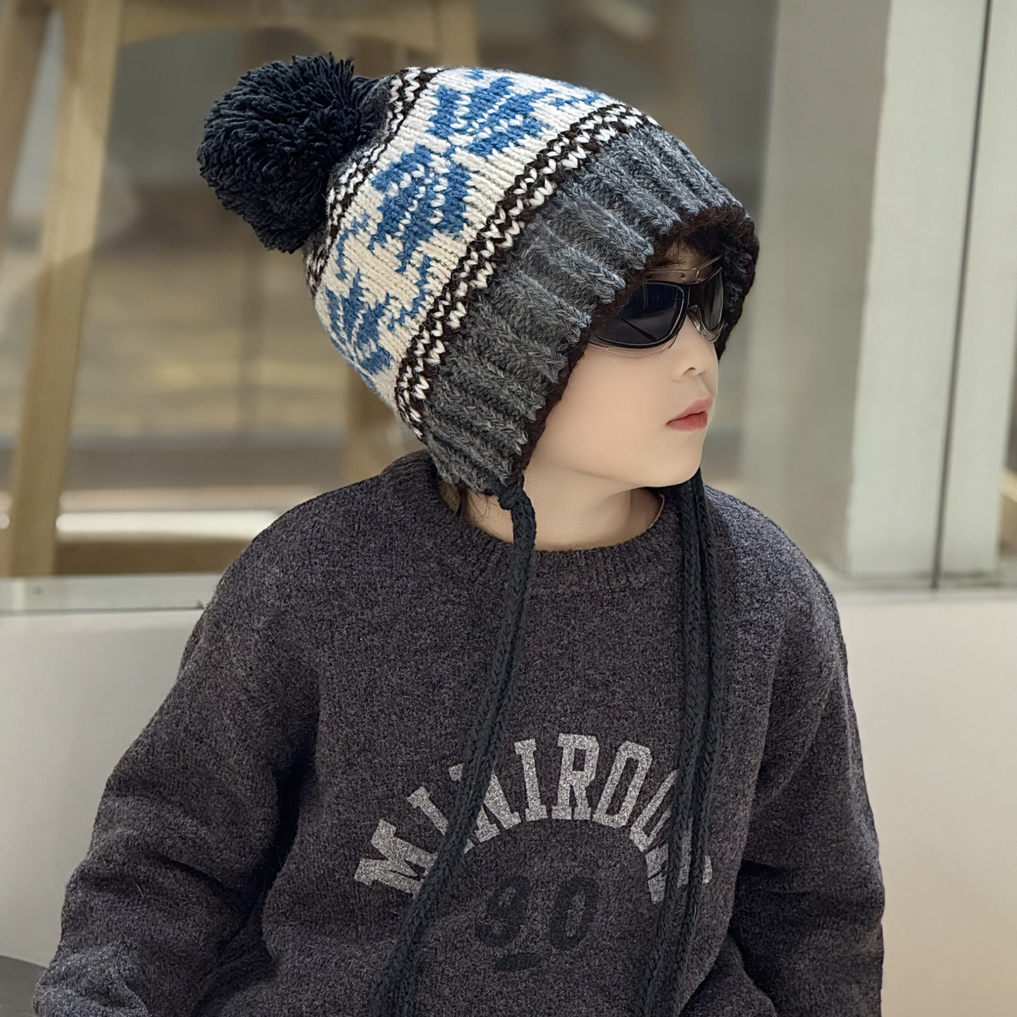 儿童毛线帽子针织护耳费尔岛2025新款秋冬季中大男孩痞帅气炸街酷