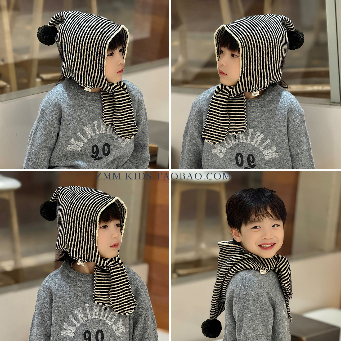 儿童帽子围巾一体2025新款秋冬季中大男孩女宝围脖小毛线针织帅气