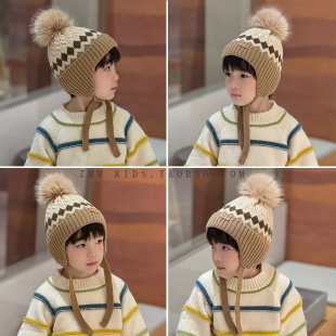 儿童毛线棉帽子秋冬季针织2025新款男孩宝护耳防寒痞帅气雷锋冬天