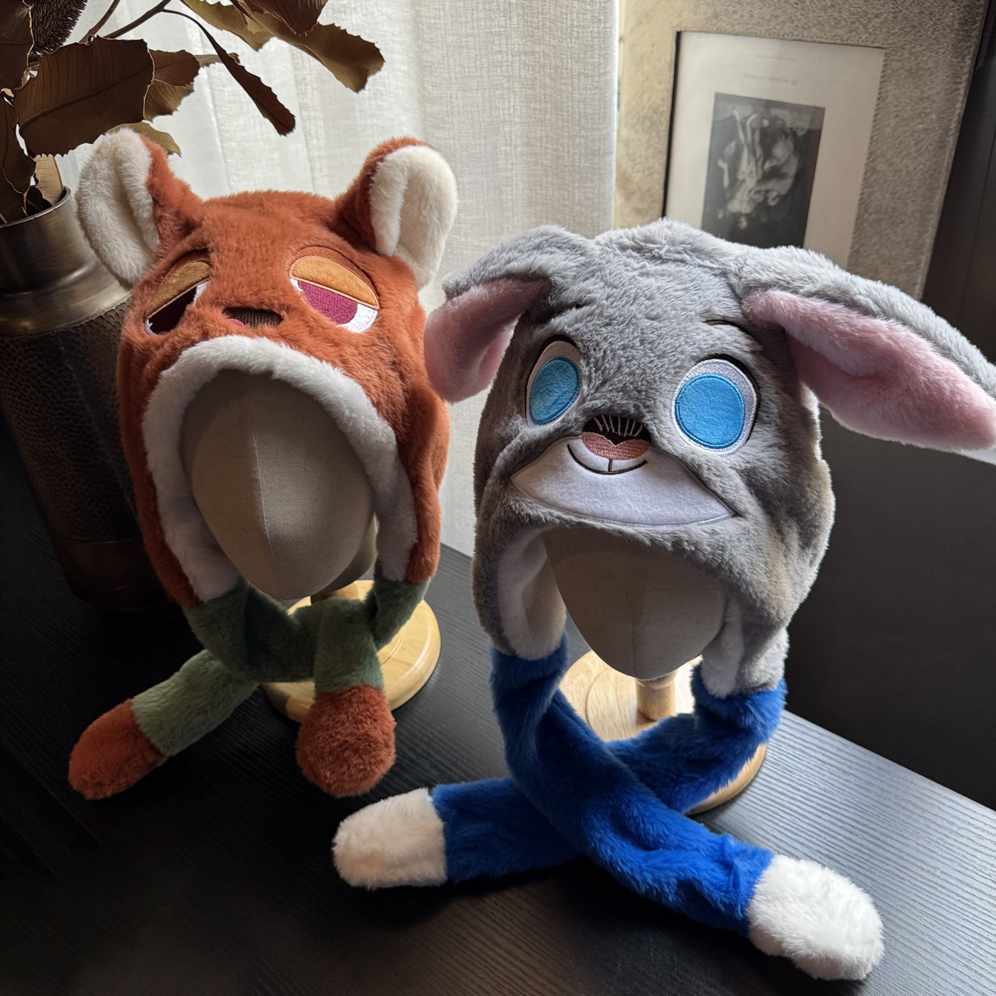 儿童帽子围巾一体围脖捏耳朵会动的疯狂动物城小尼克狐狸朱迪兔子