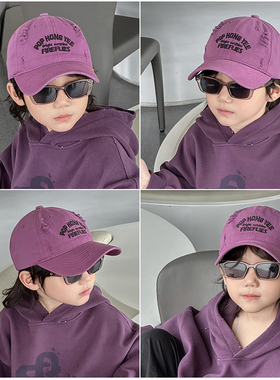 紫色儿童棒球帽子2025新款秋季小鸭舌大男孩女宝痞帅气炸街春秋冬