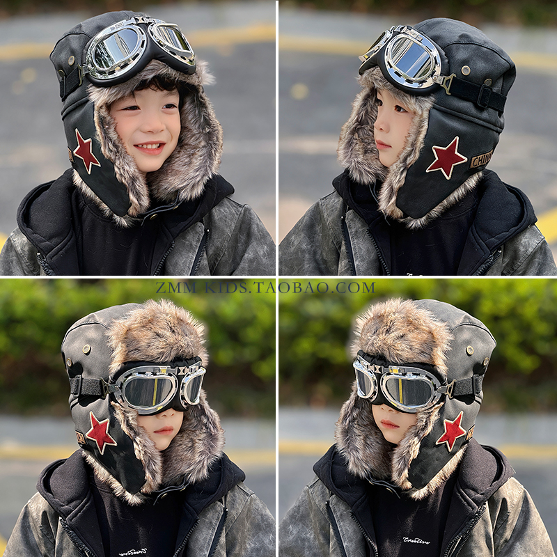儿童雷锋棉帽子飞行员冬季2025新款东北防寒装备大男孩痞帅气冬天