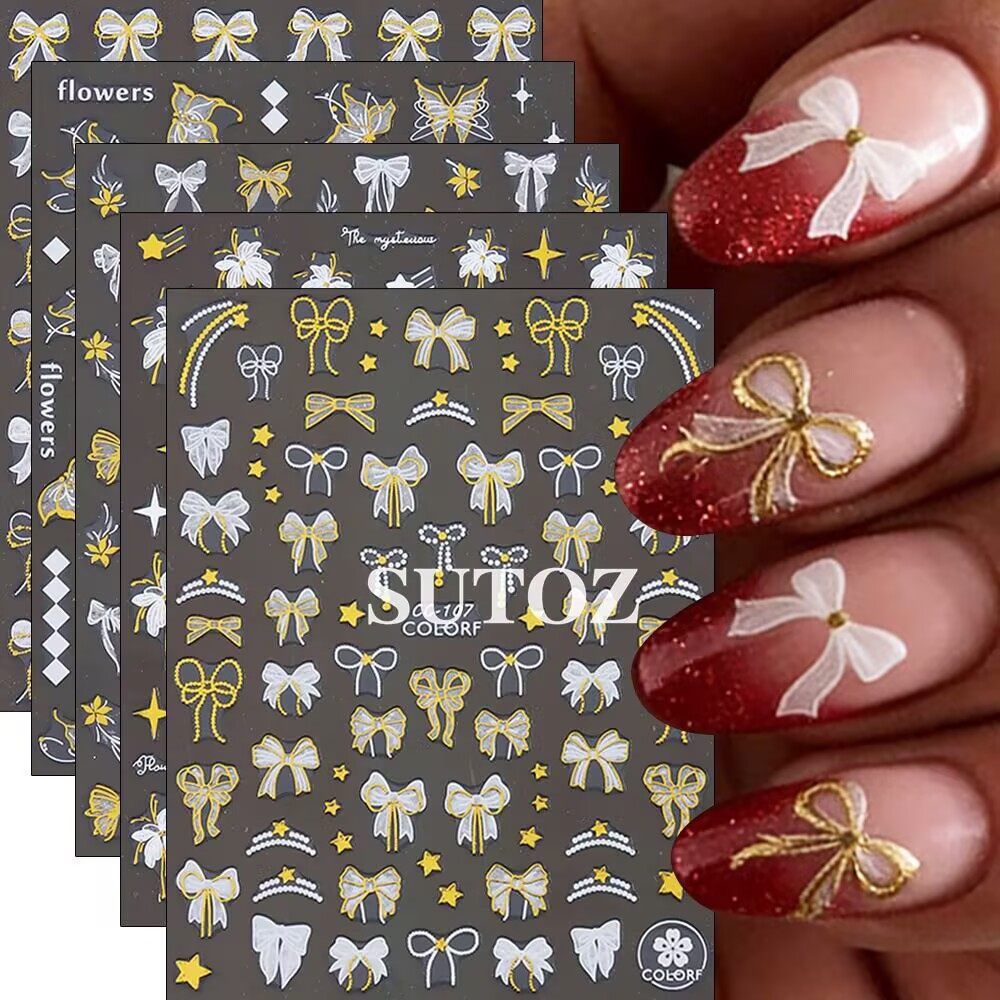 2026新款烫金蝴蝶花美甲贴纸isn小仙女蝴蝶结星星花朵指甲装饰品