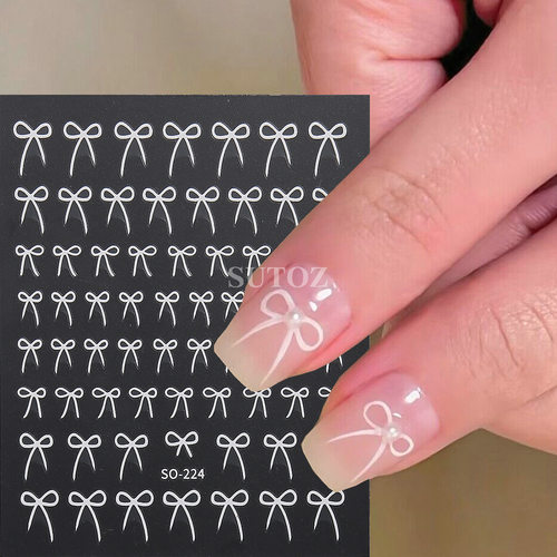 美甲贴纸黑白银红极细法式蝴蝶结
