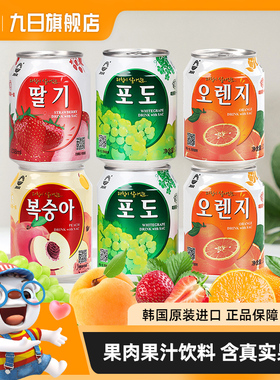 九日韩国进口果汁饮料 富含果粒果肉整箱多口味组合装 238ml*6罐