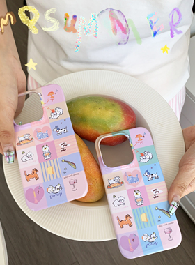 pomp原创手绘小狗聚会涂鸦两色韩国进口菲林手机壳适用iPhone14iPhone15proiPhonexsmax苹果手机防摔新款