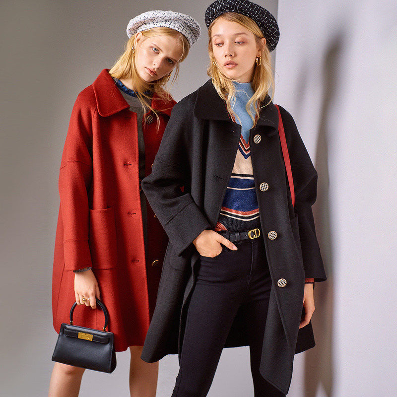 裂帛中长款毛呢大衣女2019冬装新款宽松韩版学院风黑色潮呢子外套