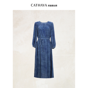 CATHAYA 褶皱丝绒连衣裙SMK2FLJM649 凯喜雅长袖