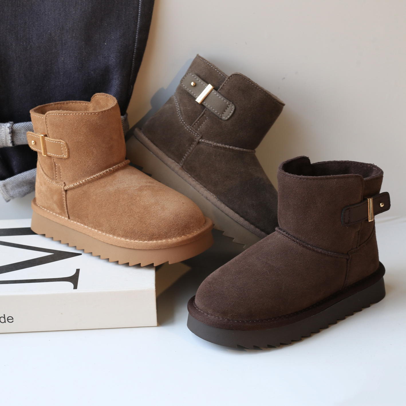 亲子磨砂真皮儿童棉鞋加绒加厚男童靴子2025新款冬鞋女童雪地靴