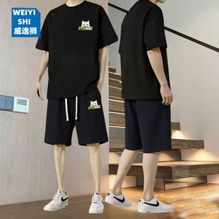 男夏季 威逸狮美式 高街短袖 套装 潮流休闲运动一套穿搭 宽松T恤短裤