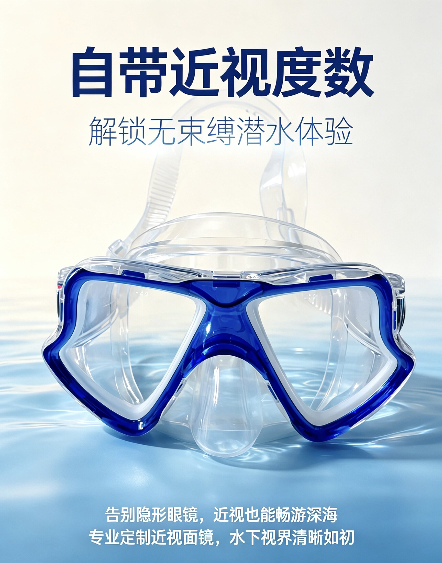 带度数近视潜水镜大镜框玻璃面罩浮潜面镜眼镜游泳深潜