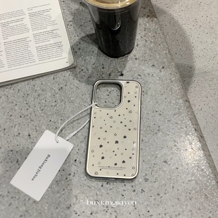 不想加油ins小众奶白星星滴胶银边17ProMax手机壳适用16pro苹果高级感手机壳iPhone13/14全包边防摔保护套15