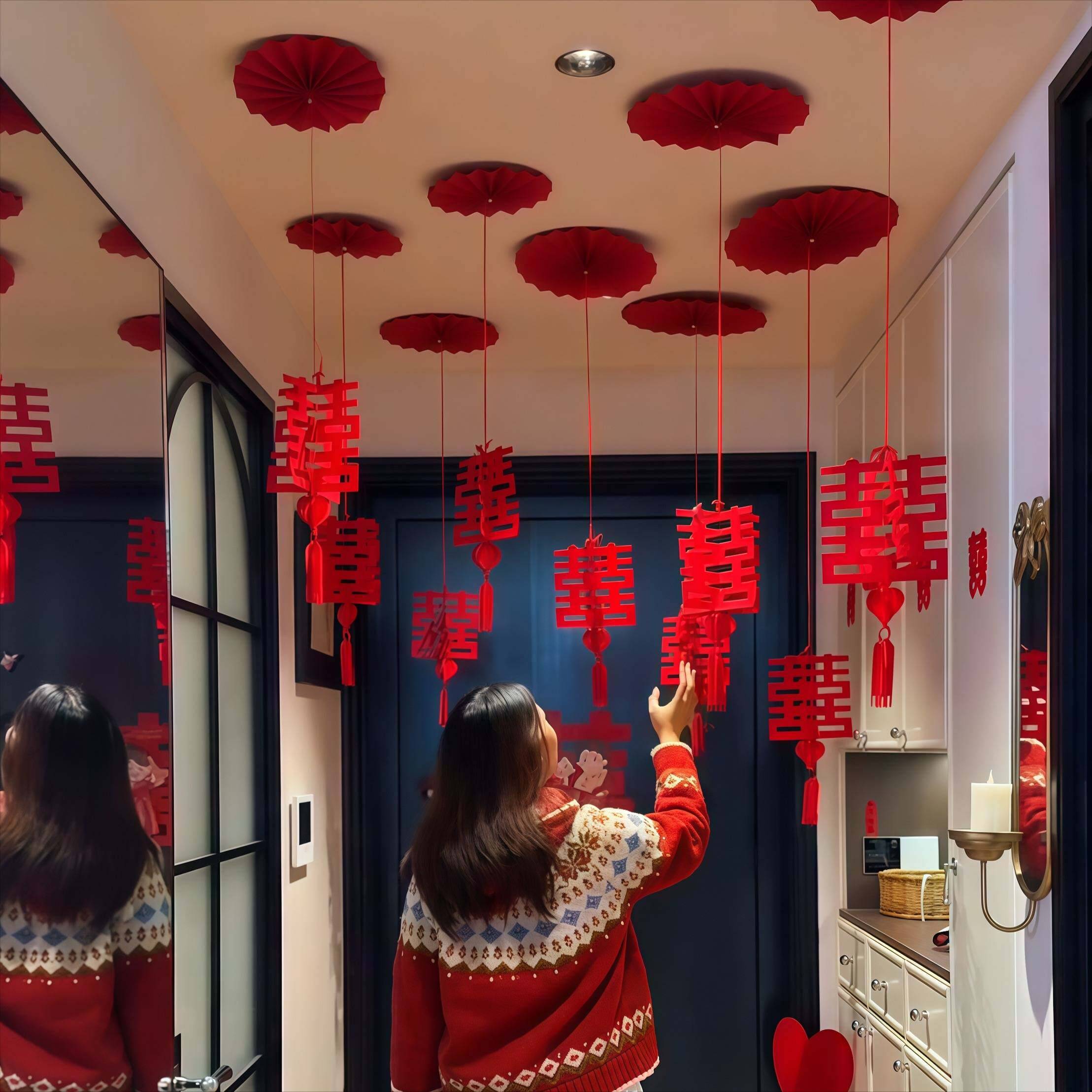 婚房屋顶装饰结婚布置喜字拉花