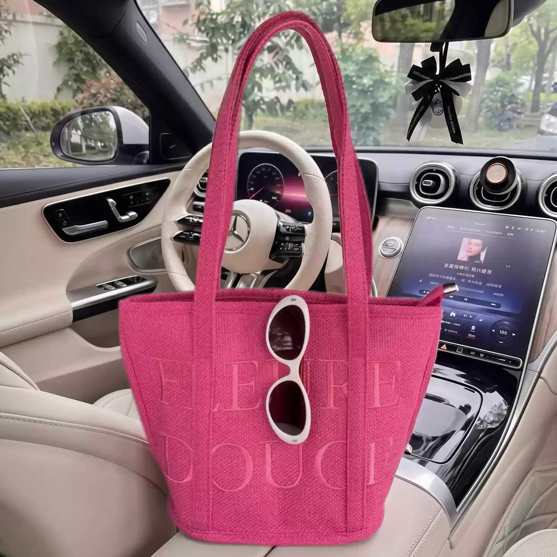 玫红色包包水桶包女单肩包手提