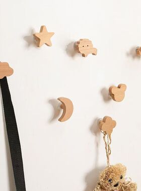 实木星星装饰挂钩月亮黏钩免打孔