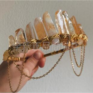 天然黄水晶搭配黄水晶碎石太阳配件手工金色链条新娘头饰发箍