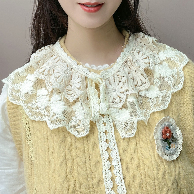 모리 걸 일본 문학 복고풍 수제 순면 크로 셰 뜨개질 달콤하고 귀여운 끈 단색 가짜 칼라 다목적 및 중공업 매칭