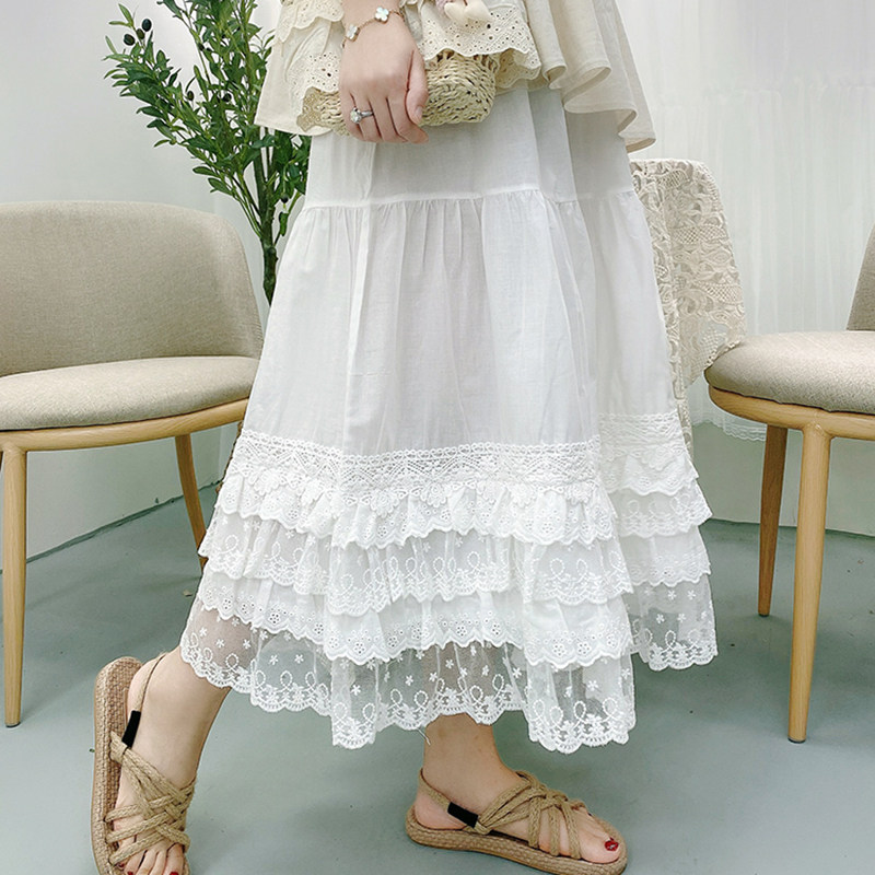 森系新款复古风多层蕾丝半身裙