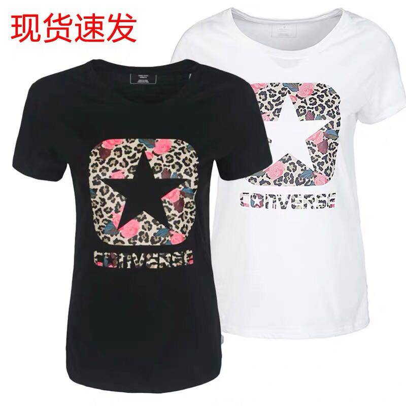 匡威专柜女装2018春夏新款豹纹迷彩LOGO休闲运动短袖T恤10005251