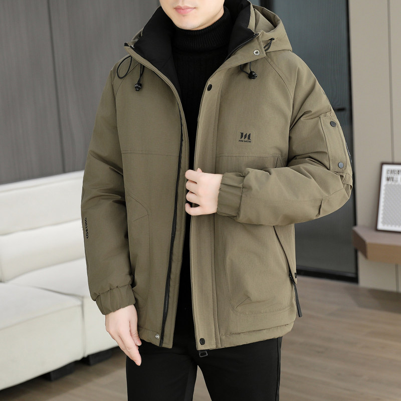 秋冬新款二棉外套男宽松高级潮牌连帽夹克加棉加厚保暖棉服冲锋衣