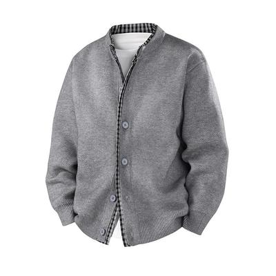 帅气青年假两件立领毛衣男款秋季高级感开衫针织衫男宽松潮牌外套