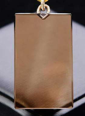 天然茶水晶烟晶平安无事牌吊坠男女项链方牌许愿牌子挂件饰品礼物