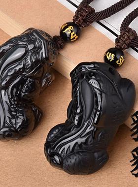 貔貅吊坠男黑曜石貔恘项链女项坠情侣款霸王皮丘貔犰挂件玉石挂坠