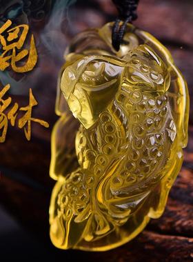 天然黄水晶貔貅树叶吊坠男女玉石一夜暴富玉石项链玉坠玉佩男女