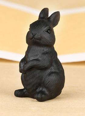 黑曜石小兔子摆件生肖三合六合黑色石头摆设卧室装饰工艺品吉祥物