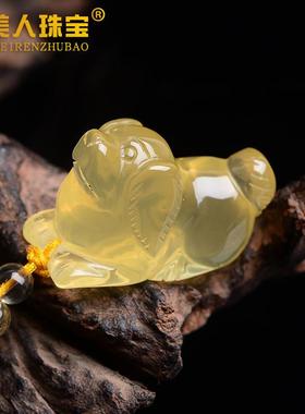 天然黄水晶属相小狗吊坠男女款立体生肖狗项链首饰礼物挂件饰品