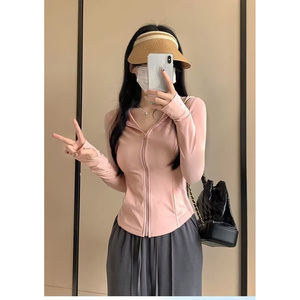 防晒衣女款新款冰丝凉感修身显瘦连帽收腰户外轻薄短款瑜伽外套