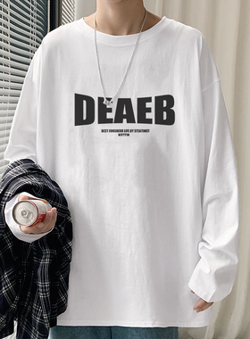 白色长袖t恤男港风春秋字母打底衫内搭上衣加绒卫衣潮ins男装衣服