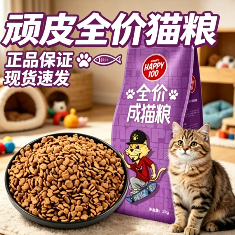 顽皮happy100全价成猫粮营养健康布偶英短吃的猫粮呵护肠胃长毛