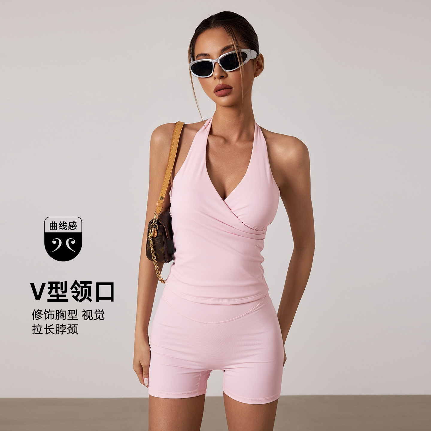 fitlife背心女v领健身衣挂脖美背短款紧身显瘦普拉提瑜伽服上衣
