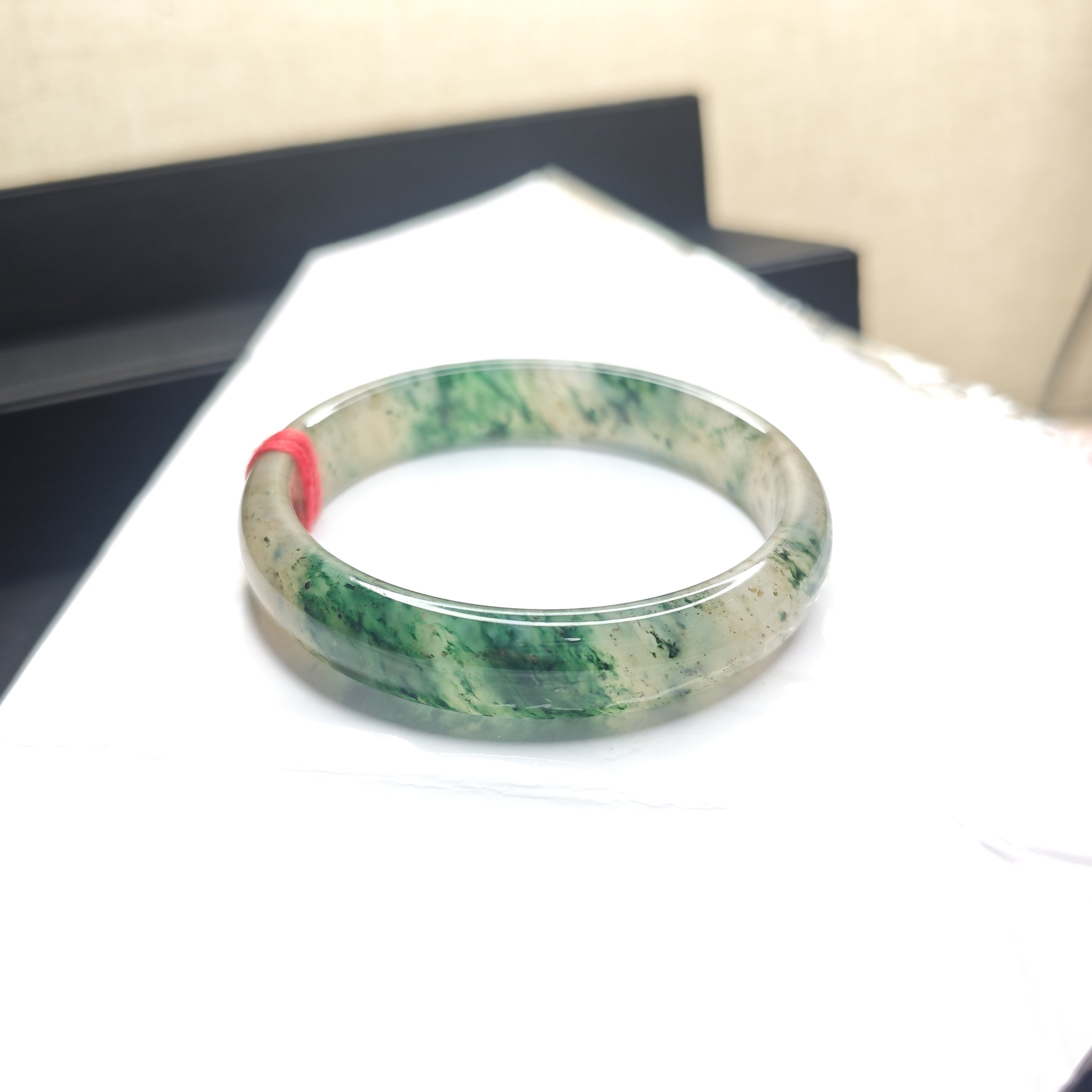 天然老坑料南阳独玉冰润满绿飘花扁条57女手镯随手礼礼物礼品