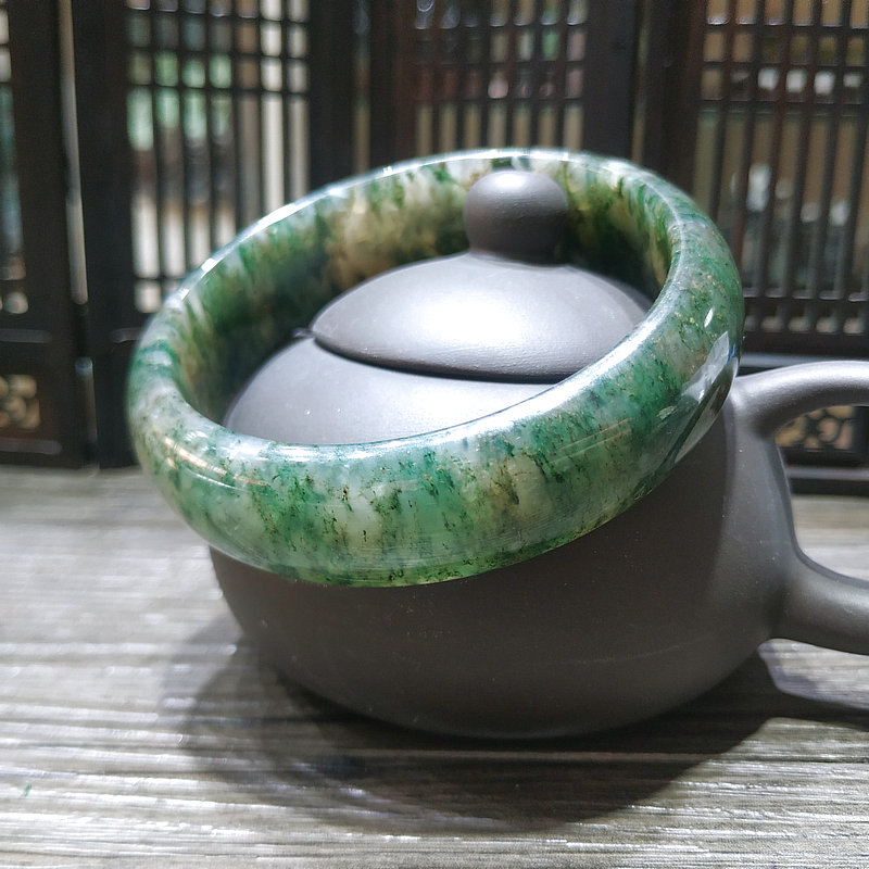 手镯飘绿花扁条南阳独山玉