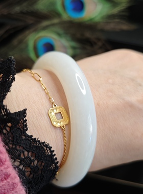 珍藏老坑料新疆和田玉平安手镯羊脂白玉玉石玉器真玉送女57来礼物