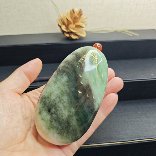 天然南阳独玉老坑三色绿白青花原石手把件玩件男女礼物礼品