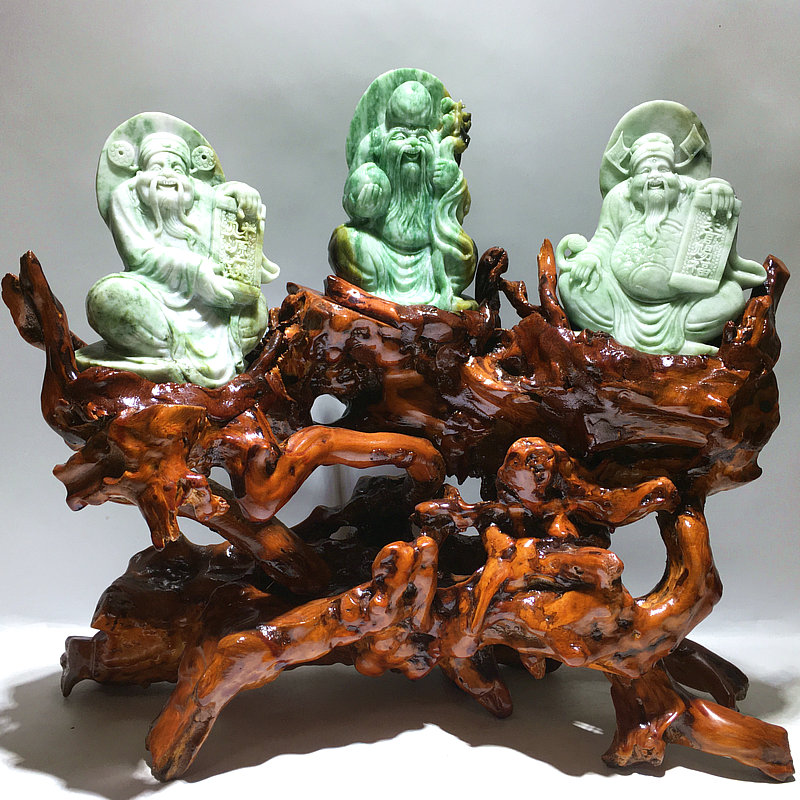 大师玉雕工艺品 福禄寿三星报喜 天然独山玉石新中式组合摆件