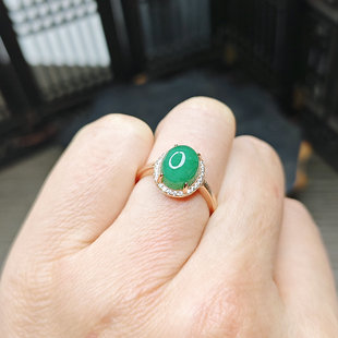 特价 南阳独玉老坑冰润满绿翠色蛋面蛋面镶嵌女戒指环礼物证书