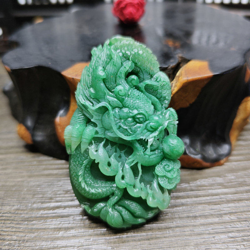 珍藏 南阳老坑独山玉精雕立体天蓝龙 玉牌 挂件玉石吊坠