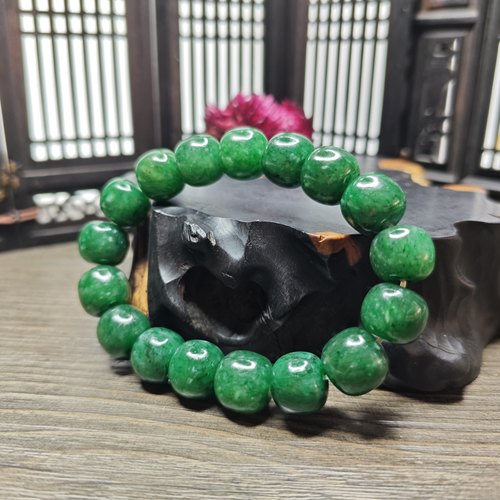 珍藏天然老坑料南阳独玉满绿直切老型珠手串男女玉石玉器玉佩礼物