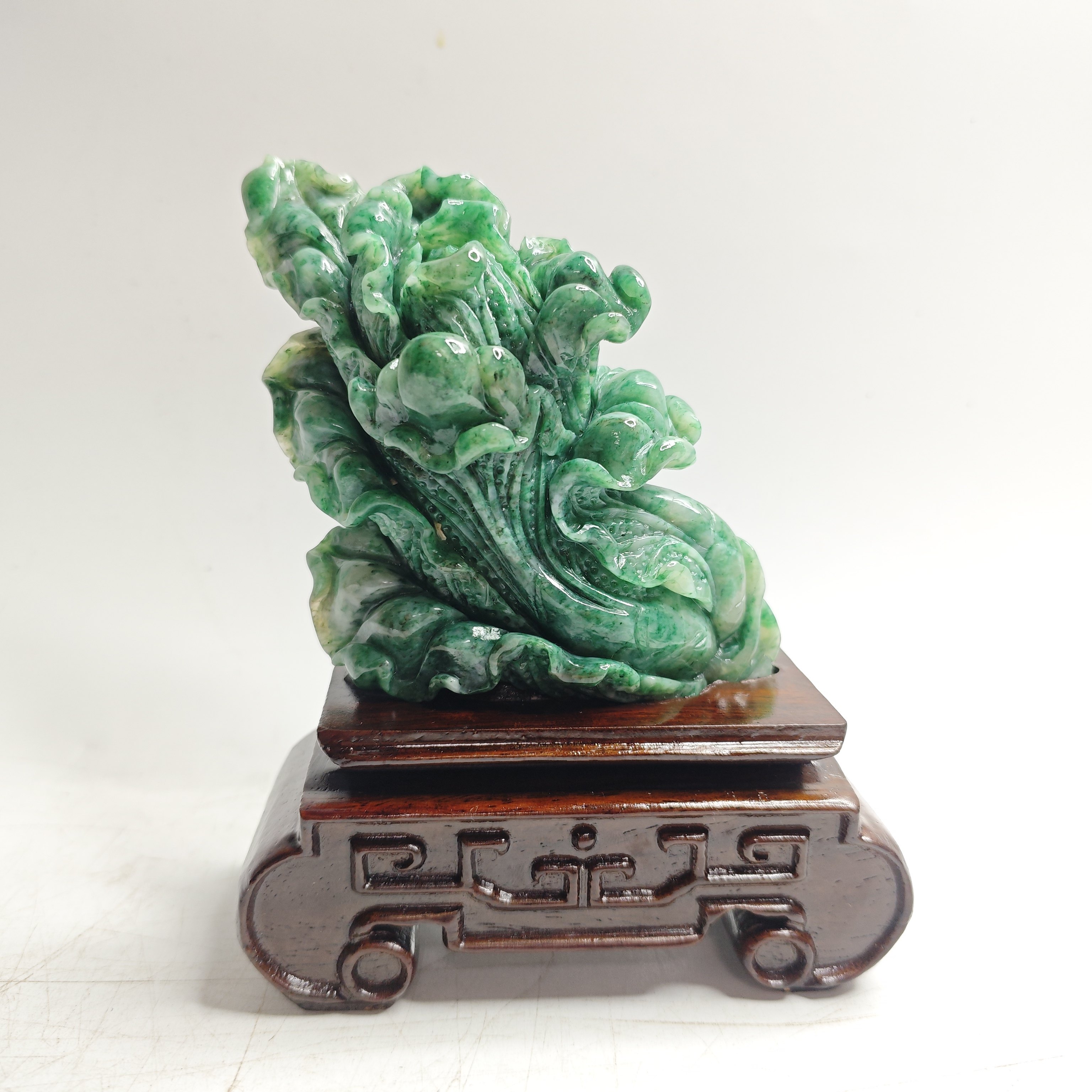 精品独玉满绿天蓝白菜百财摆件玉石玉器手摆件礼物把件送礼佳品