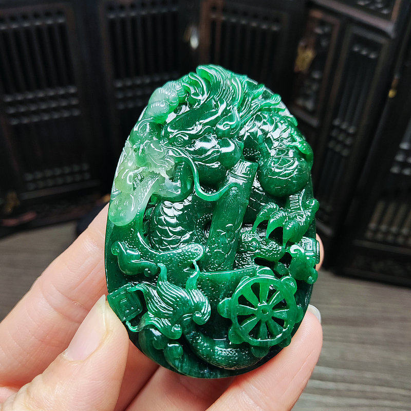 收藏级 南阳老坑独山玉精雕天蓝满绿龙玉佩 厚装玉牌 挂件